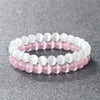 Luckacco Natural Cat Eye Stone Bracelet & Bangle for Women Brief White Pink Opal Beads Yoga Balance Jewelry Lucky Wristband Handmade Gift