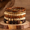 Luckacco Salircon 6Pcs/Set Boho Vintage Geometric Wooden Beads Chain Bracelet Set for Women Men Retro Ethnic Elastic Bracelet Jewelry