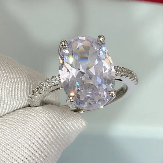 Luckacco 925 Sterling Silver Oval 4ct Lab Diamond Ring for Women β Sparkling Engagement Wedding Band Big Stone Bridal Jewelry Rings