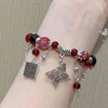 Luckacco Fashion Vintage Red Beaded Chain Bracelet for Women Butterfly Pendant Charm Bracelets Anime Tian Guan Ci Fu Jewelry Accessories