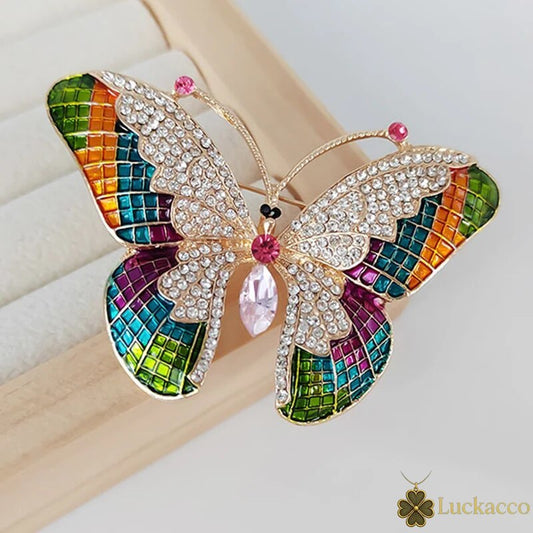 Luckacco Trendy Multicolour Alloy Butterfly Brooches For Women Metal Crystal Insect Brooch Party Birthday Winter Jewelry
