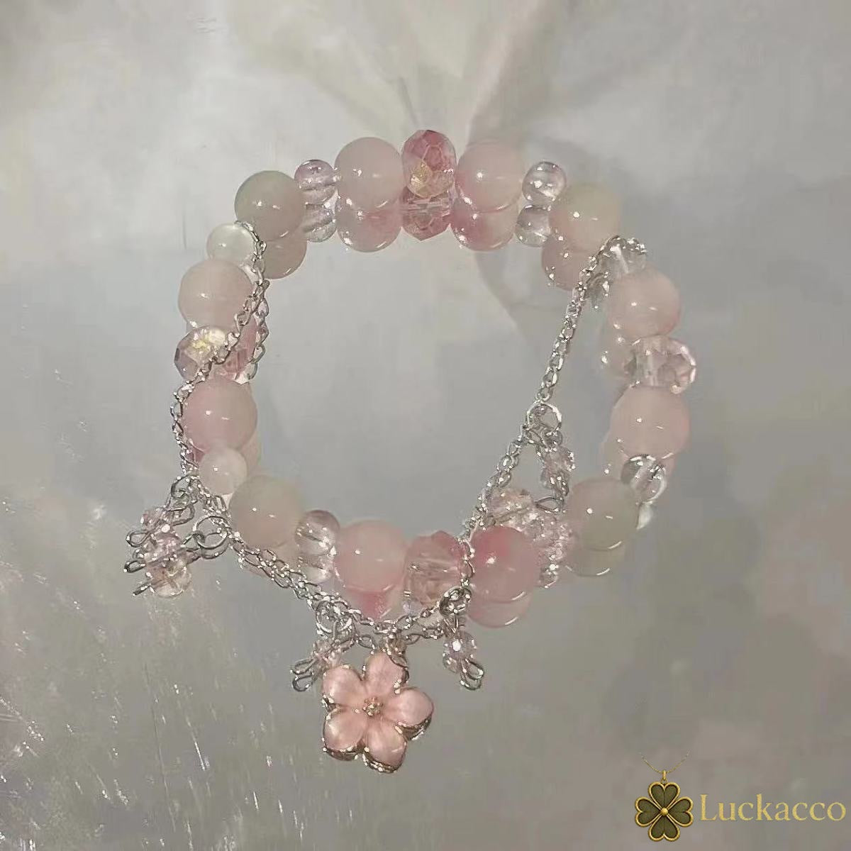 luckacco new fashion y2k sweet cherry blossom bracelet for women exquisite elegant flower crystal beaded bracelet girl party jewelry gift