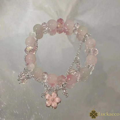 Luckacco New Fashion Y2K Sweet Cherry Blossom Bracelet For Women Exquisite Elegant Flower Crystal Beaded Bracelet Girl Party Jewelry Gift