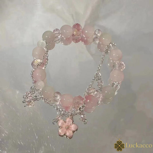 Luckacco New Fashion Y2K Sweet Cherry Blossom Bracelet For Women Exquisite Elegant Flower Crystal Beaded Bracelet Girl Party Jewelry Gift