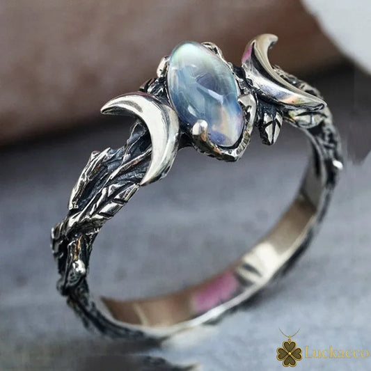 Luckacco daily picks Imitation Moonstone Moon Ring for Women Vintage Party Jewelry Delicate Bohemian Style Finger Accessories for Party