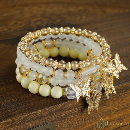 Luckacco 4pcs Set Bohemia Exquisite Acrylic Beaded Crystal Butterfly Bracelet for Women Charm Multilayer Pearl Bangle Jewelry Friend Gift