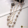 Luckacco korean Camellia double layerd sweater long chain pearl necklace pendant jewelry for women party