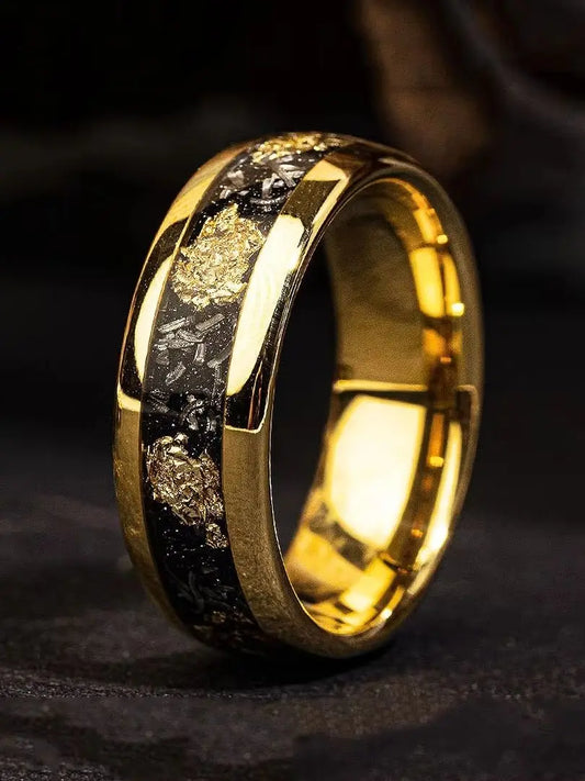 Luckacco Fashion 8mm Men Stainless Steel Rings Inlay Meteorite Abalone Shell Rings For Men Women Wedding Engagement Band Jewelry Gift