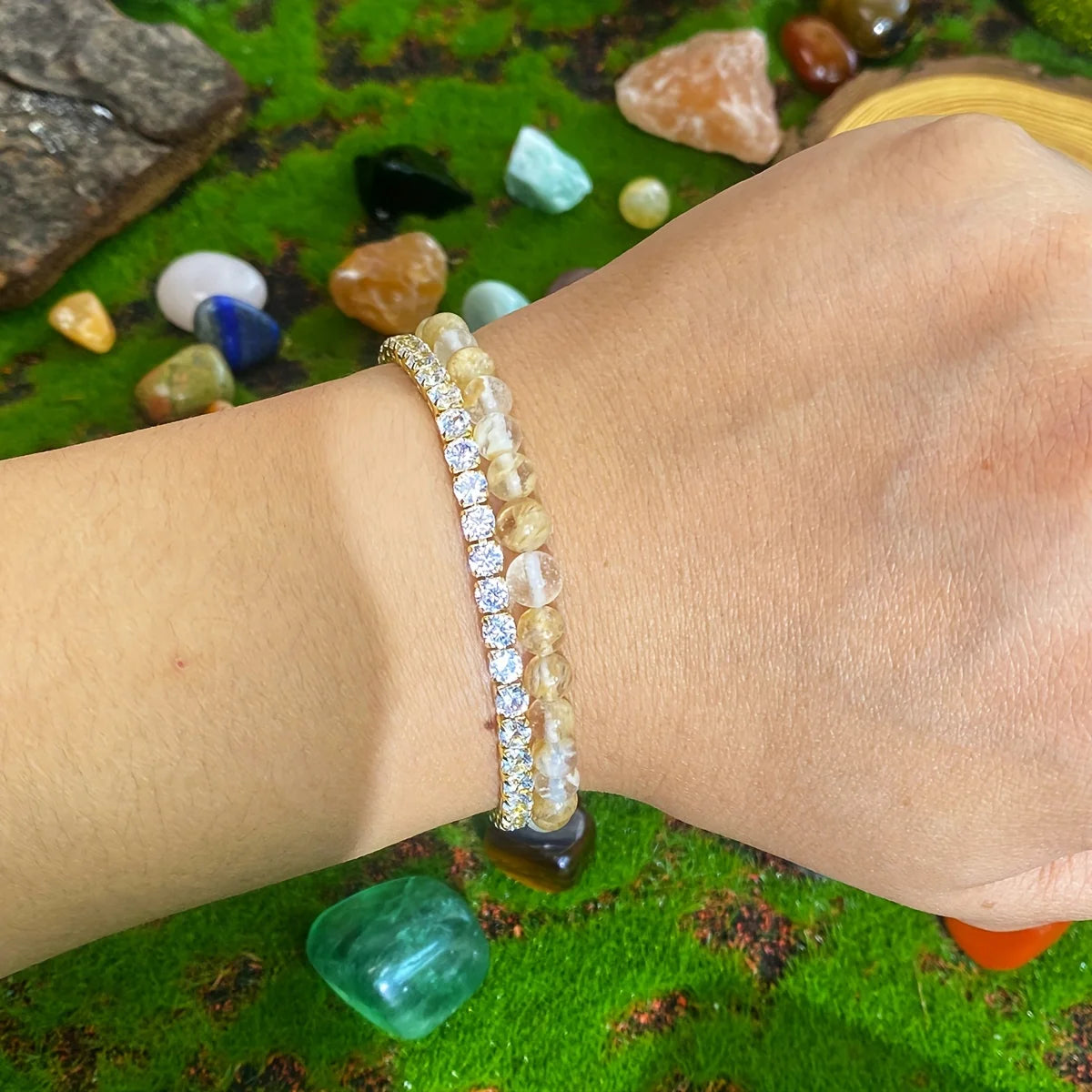 luckacco 1 pc/abundance and prosperity citrine bracelet optimism and happiness christmas gift for family [natural stone color random]