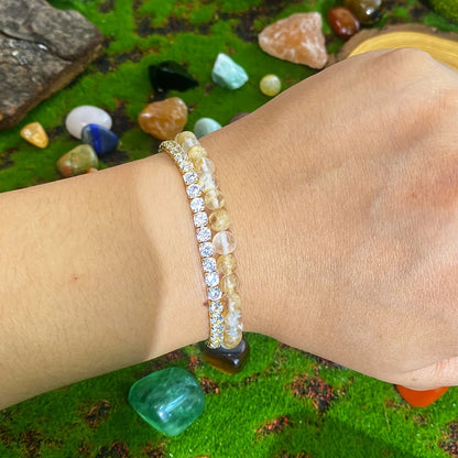 Luckacco 1 pc/Abundance and Prosperity Citrine Bracelet Optimism and Happiness Christmas Gift for Family [Natural Stone Color Random]