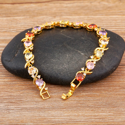 Luckacco Nidin Elegant Aesthetic Pave Shiny Crystal Zircon Charm Chain Bracelets 2 Colors For Women Light Luxury Bangle Jewelry Fine Gift