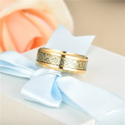 Luckacco Fashion Couple Rings Luxury Gold Color Women Rhinestones Zircon Rings Set Men Stainless Steel Celtic Dragon Ring Wedding Jewelry