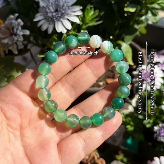 Luckacco 1pc/Bohemian style natural green agate beaded bracelet for women daily wear rich and prosperous jewelry holiday blessing gift
