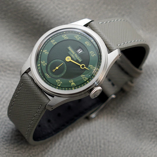 Luckacco Spot goods NEW Pierre Paulin Jumping Hour Men Watch Salmon Dial Automatic St17 Mechanical Watch Vintage Bonklip bracelet