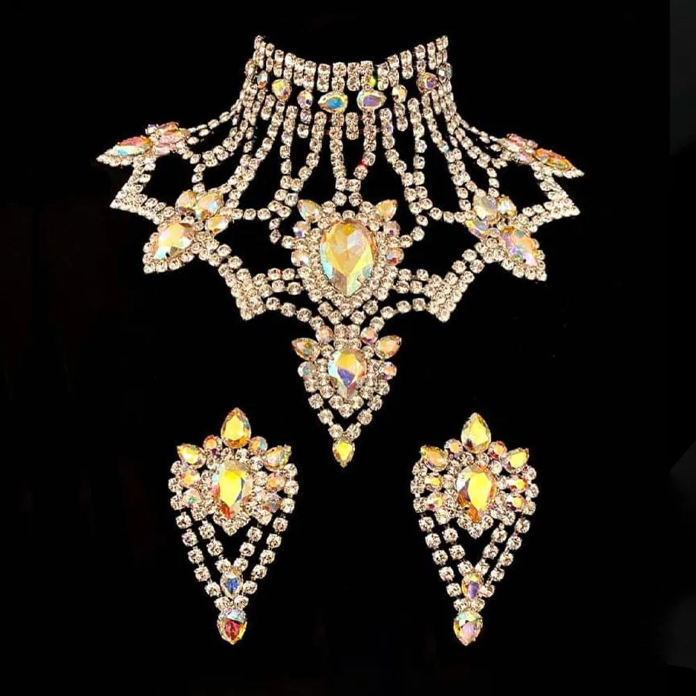 Stonefans Exaggerate Necklace and Earring Sets for Women Free Shipping Wedding Crystal 2pc/Set Larger Rhinestone Jewelry Set