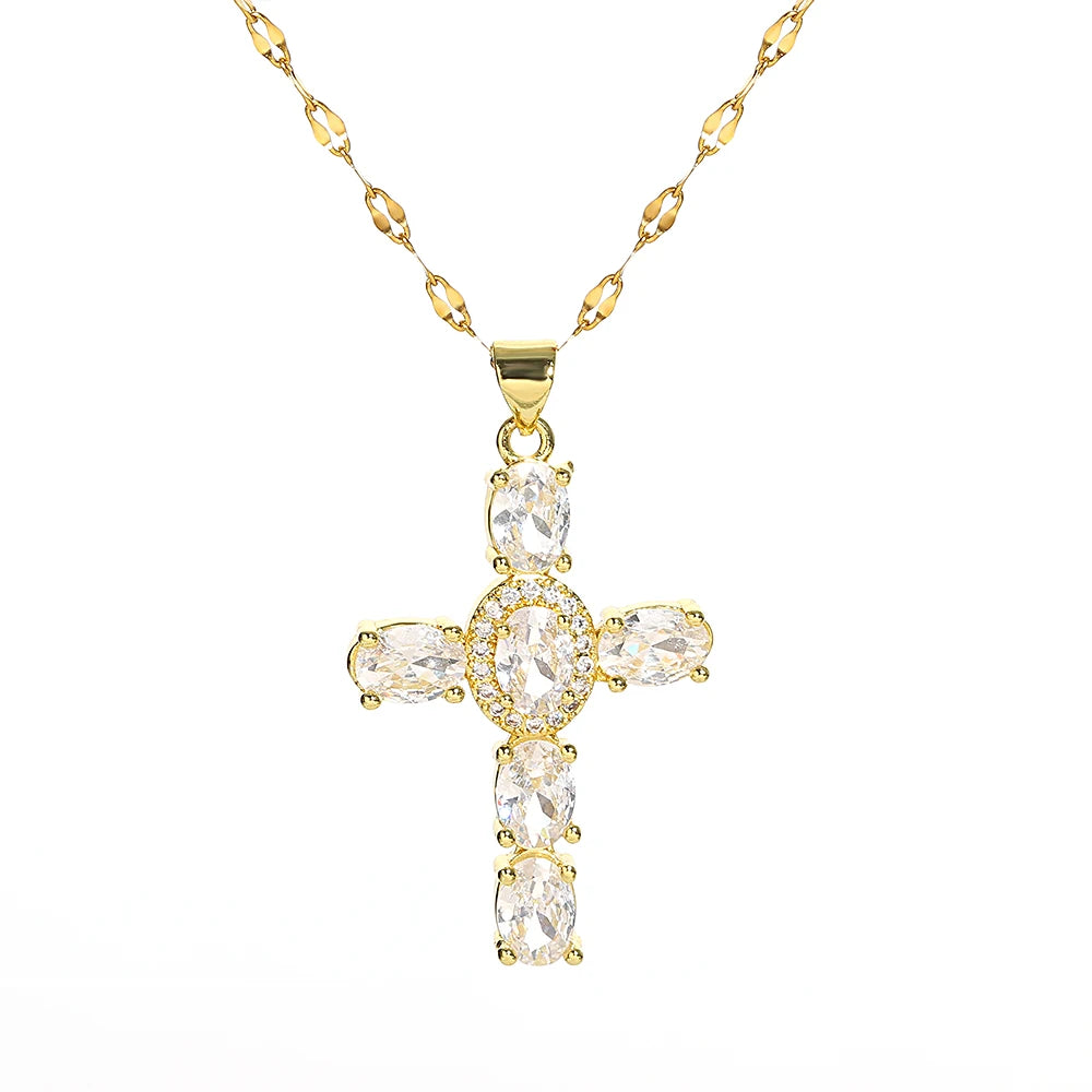 luckacco religious cross necklace for women men stainless steel chain necklaces christian pendant collar pray baptism christmas gift