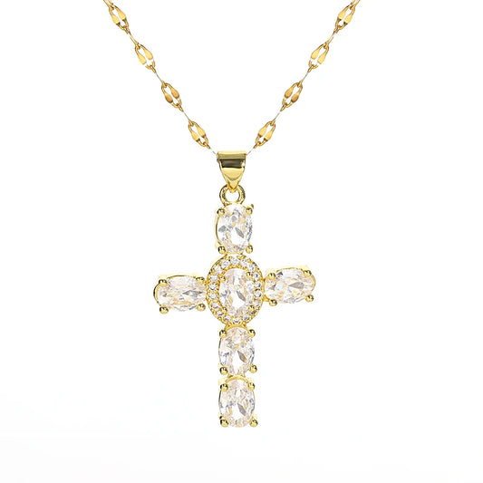 Luckacco Religious Cross Necklace For Women Men Stainless Steel Chain Necklaces Christian Pendant Collar Pray Baptism Christmas Gift