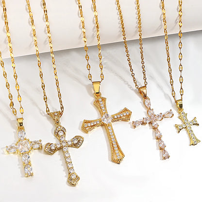 Luckacco Religious Cross Necklace For Women Men Stainless Steel Chain Necklaces Christian Pendant Collar Pray Baptism Christmas Gift