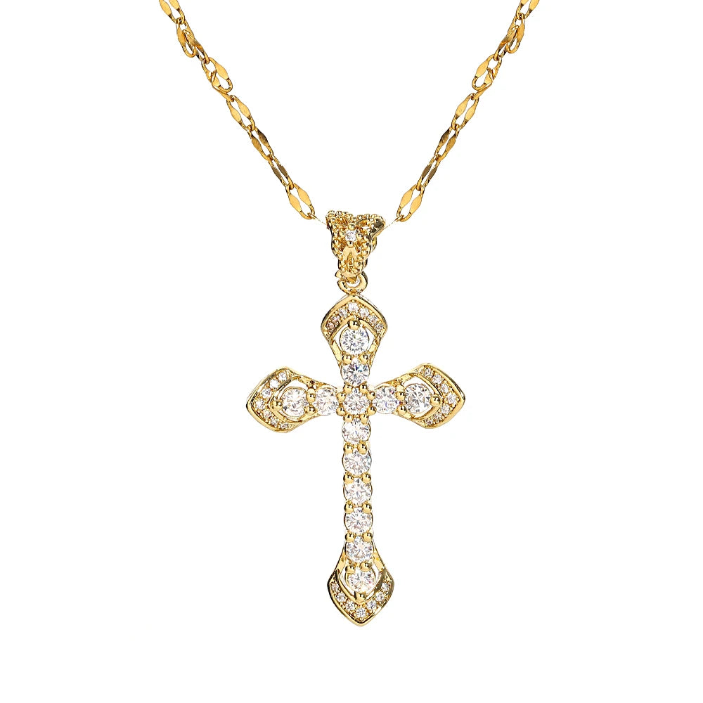 luckacco religious cross necklace for women men stainless steel chain necklaces christian pendant collar pray baptism christmas gift