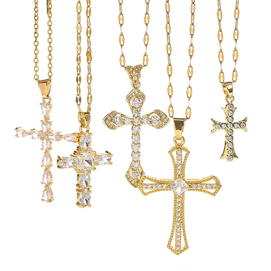 Luckacco Religious Cross Necklace For Women Men Stainless Steel Chain Necklaces Christian Pendant Collar Pray Baptism Christmas Gift