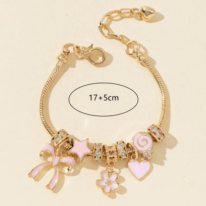 Luckacco 1pc Women's Adjustable Gold Color Rhinestone Butterfly Heart Lollipop Beads Bracelets Elegant Jewelry Daily Wear Party Gifts
