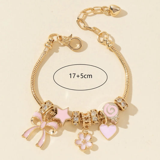 Luckacco 1pc Women's Adjustable Gold Color Rhinestone Butterfly Heart Lollipop Beads Bracelets Elegant Jewelry Daily Wear Party Gifts