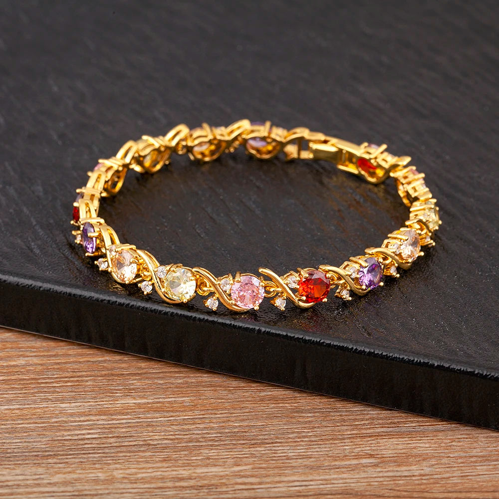 luckacco nidin elegant aesthetic pave shiny crystal zircon charm chain bracelets 2 colors for women light luxury bangle jewelry fine gift