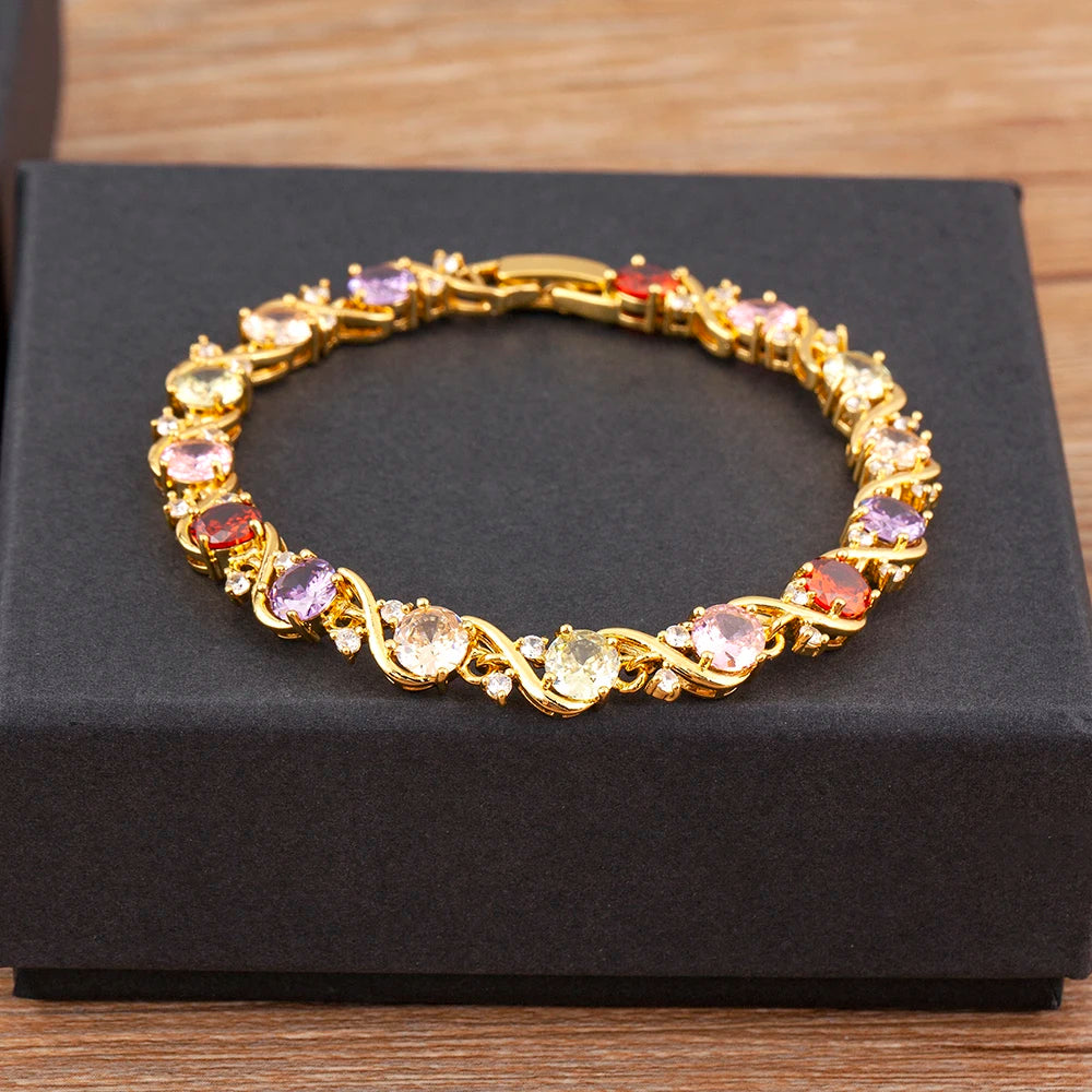 luckacco nidin elegant aesthetic pave shiny crystal zircon charm chain bracelets 2 colors for women light luxury bangle jewelry fine gift