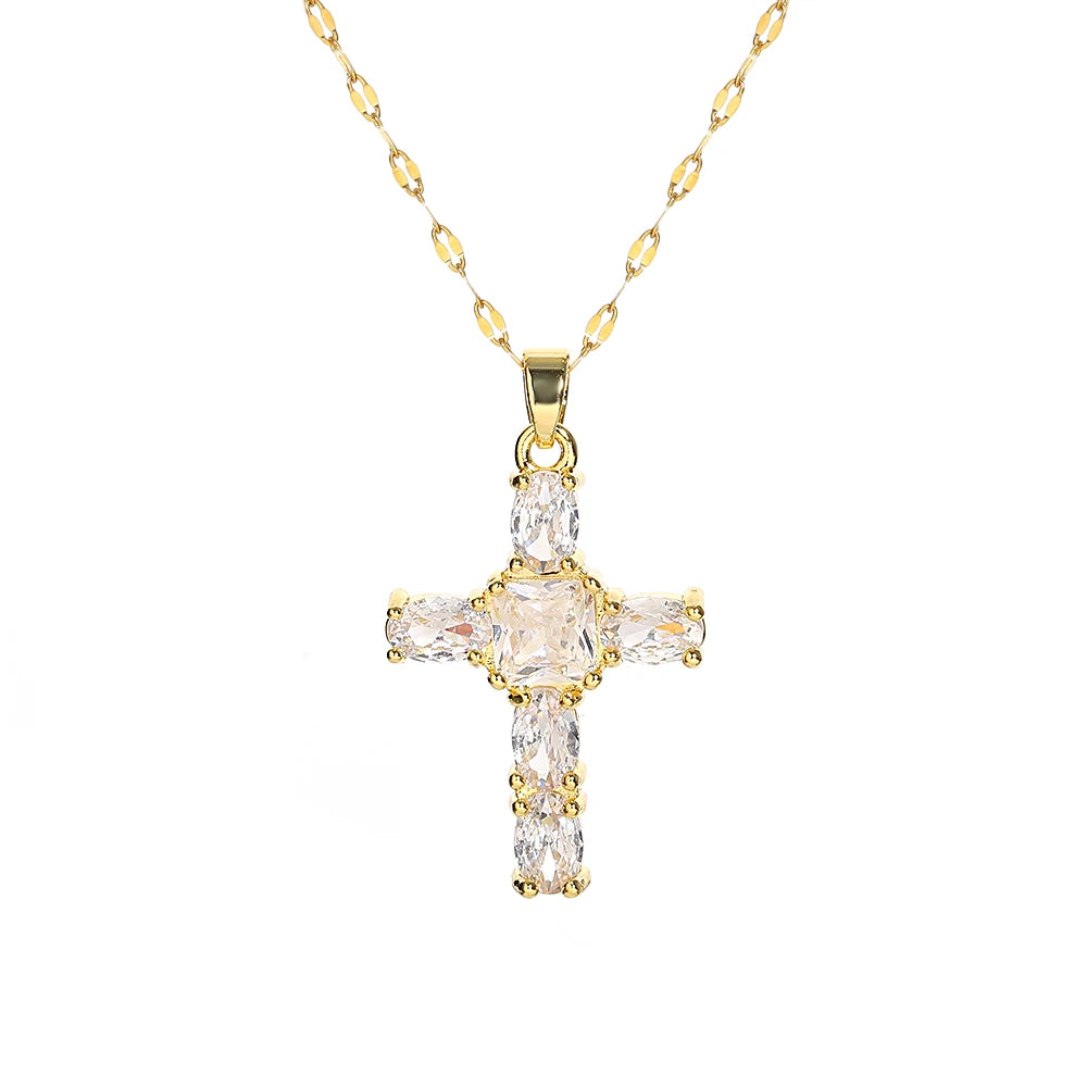 luckacco religious cross necklace for women men stainless steel chain necklaces christian pendant collar pray baptism christmas gift