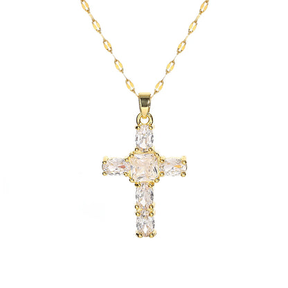 Luckacco Religious Cross Necklace For Women Men Stainless Steel Chain Necklaces Christian Pendant Collar Pray Baptism Christmas Gift