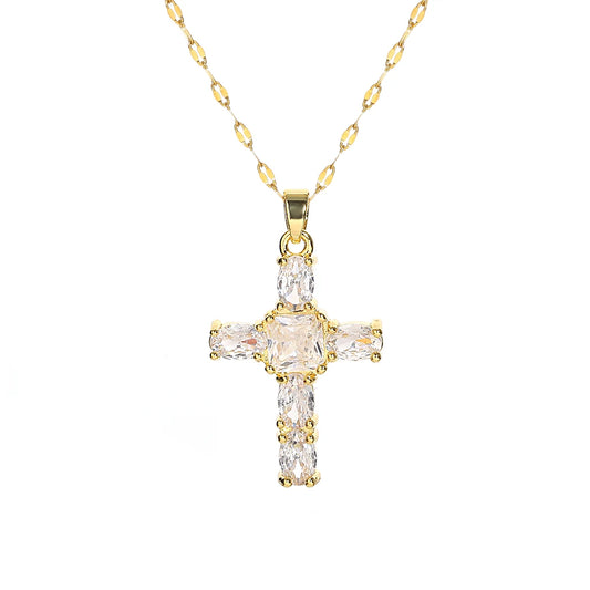 Luckacco Religious Cross Necklace For Women Men Stainless Steel Chain Necklaces Christian Pendant Collar Pray Baptism Christmas Gift