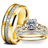 Luckacco Couple Rings Exquisite Women Rhinestones Zirconia Rings Set Simple Gold Color Men Stainless Steel CZ Stone Rings Wedding Jewelry