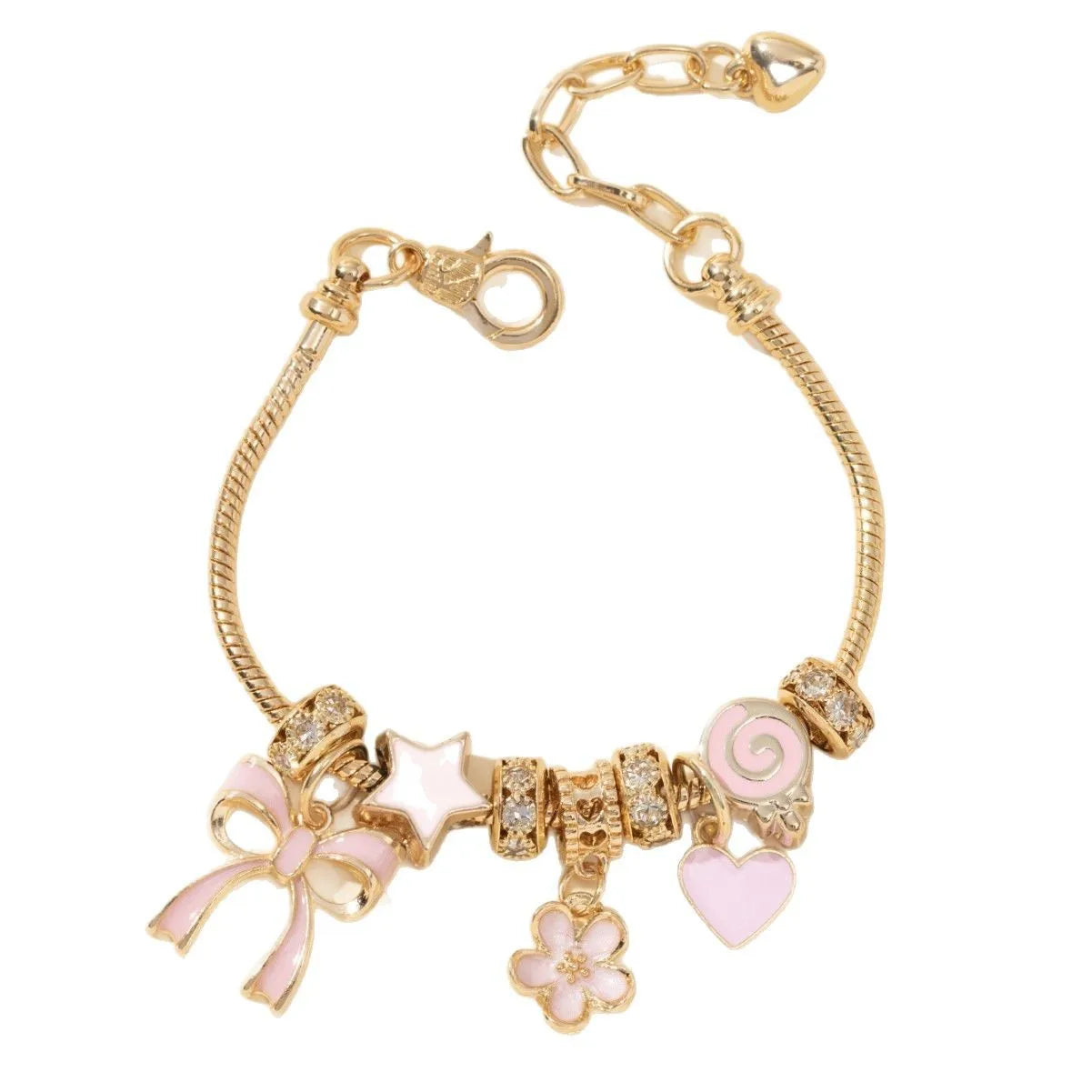 luckacco 1pc women's adjustable gold color rhinestone butterfly heart lollipop beads bracelets elegant jewelry daily wear party gifts