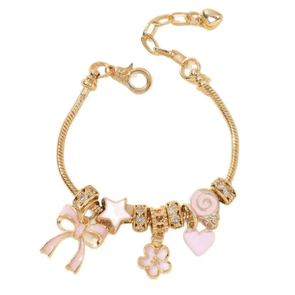 Luckacco 1pc Women's Adjustable Gold Color Rhinestone Butterfly Heart Lollipop Beads Bracelets Elegant Jewelry Daily Wear Party Gifts