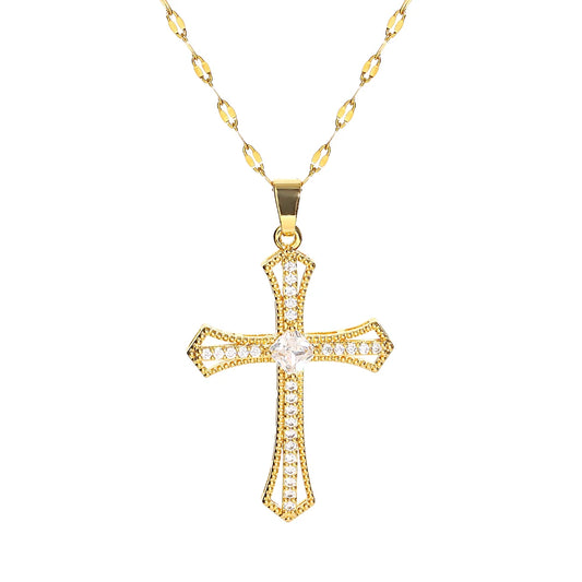 Luckacco Religious Cross Necklace For Women Men Stainless Steel Chain Necklaces Christian Pendant Collar Pray Baptism Christmas Gift