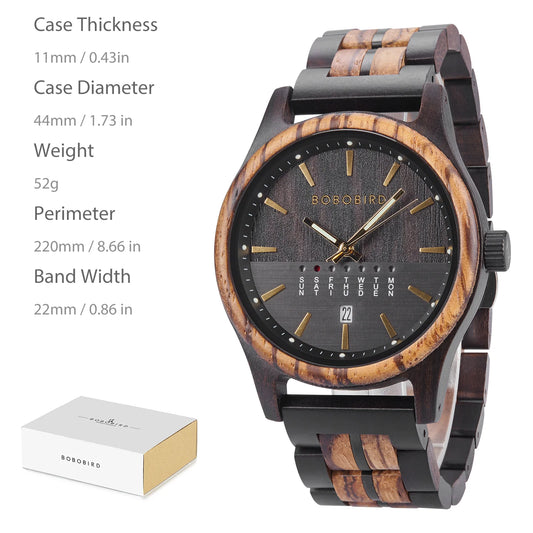 Luckacco BOBO BIRD Wooden Quartz Watch Vintage Man Watch With Calendar Original Luxury Brands Men's Wooden Wristwatch 2024 New Arrival