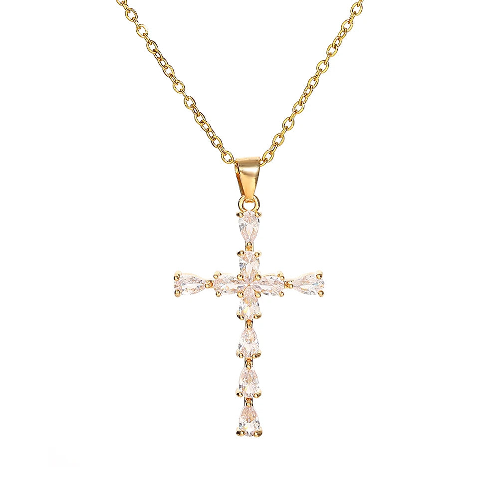 luckacco religious cross necklace for women men stainless steel chain necklaces christian pendant collar pray baptism christmas gift