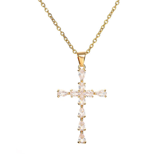 Luckacco Religious Cross Necklace For Women Men Stainless Steel Chain Necklaces Christian Pendant Collar Pray Baptism Christmas Gift