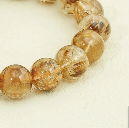 Luckacco Exquisite Jewelry Gifts Wealth Bring in Crystal Healing a Level Natural Coffee Golden Rutilated Quartz Elasctic Beads Bracelet