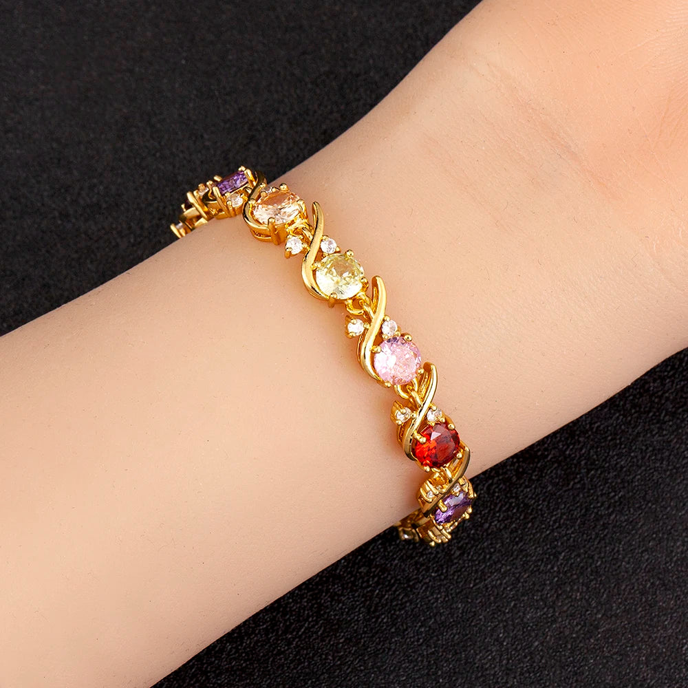 luckacco nidin elegant aesthetic pave shiny crystal zircon charm chain bracelets 2 colors for women light luxury bangle jewelry fine gift