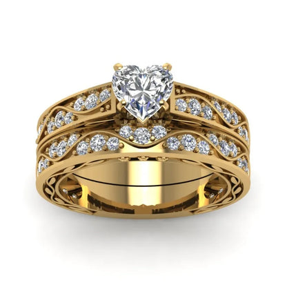 Luckacco Fashion Couple Rings Luxury Gold Color Women Rhinestones Zircon Rings Set Men Stainless Steel Celtic Dragon Ring Wedding Jewelry