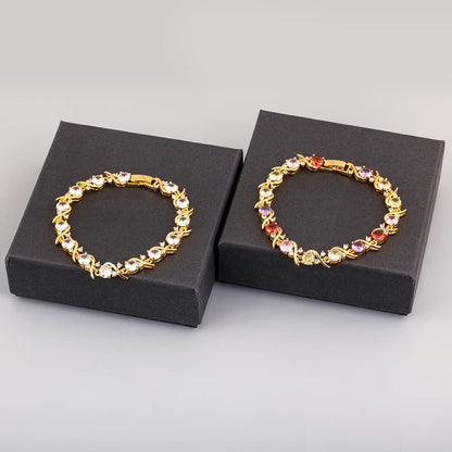 Luckacco Nidin Elegant Aesthetic Pave Shiny Crystal Zircon Charm Chain Bracelets 2 Colors For Women Light Luxury Bangle Jewelry Fine Gift