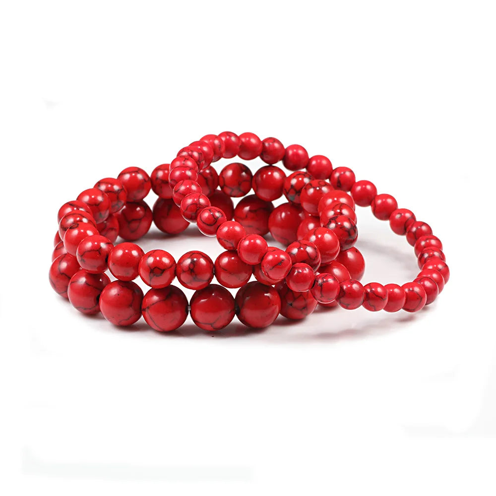 luckacco new 6mm 8mm 10mm red beads bracelets classic elastic stretch natural stone bracelet bangle for women men yoga jewelry