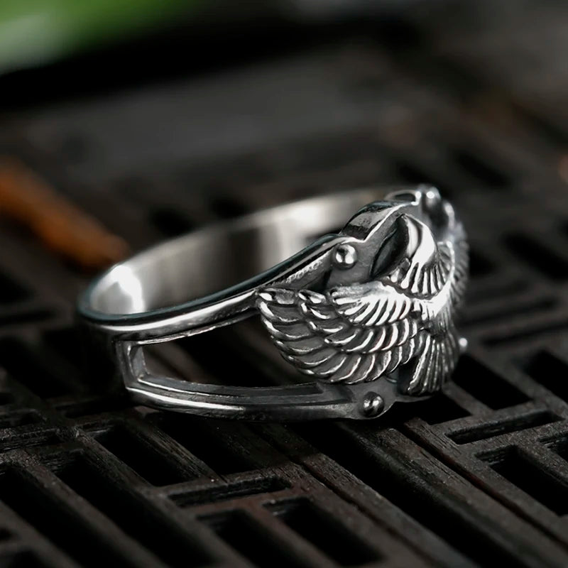 luckacco stainless steel men animal rings flying eagle punk rock personality for male boyfriend jewelry creativity gift anel
