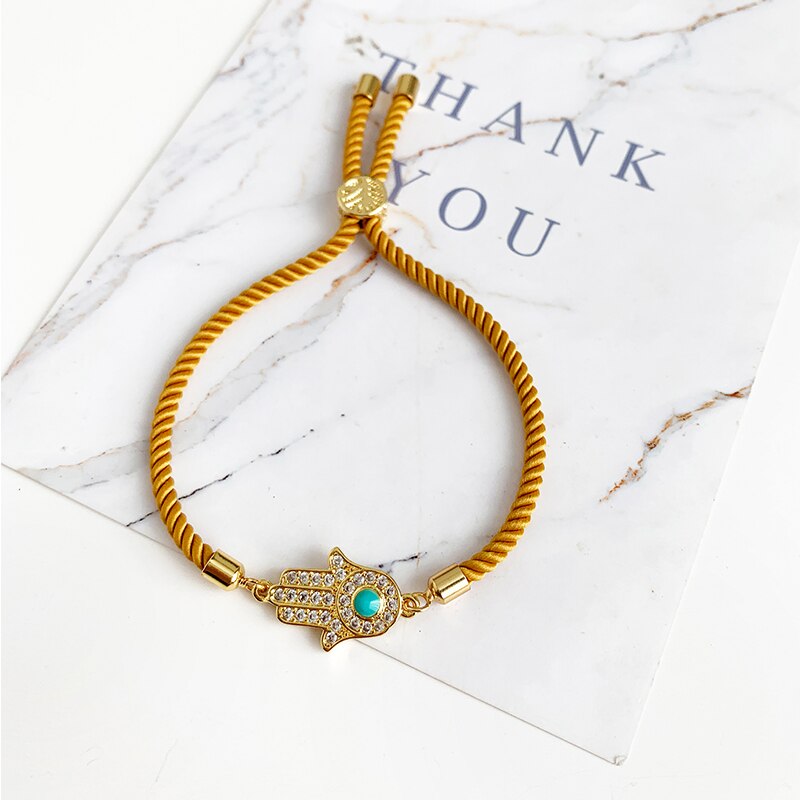 Fashion Boho Blue Stone Rainbow Bracelets for Women vintage Gold Copper Zircon Beaded Palm Crystal Bracelet wedding jewelry - luckacco