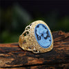 Luckacco 6 Colors Lady Queen Cameo Rings For Women Gold Color Pink Blue Gray Fashion Hollow Flower Lady Cameo Ring