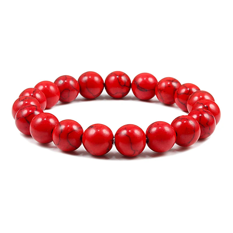 luckacco new 6mm 8mm 10mm red beads bracelets classic elastic stretch natural stone bracelet bangle for women men yoga jewelry