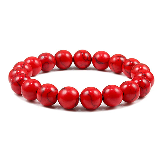 Luckacco New 6mm 8mm 10mm Red Beads Bracelets Classic Elastic Stretch Natural Stone Bracelet Bangle for Women Men Yoga Jewelry