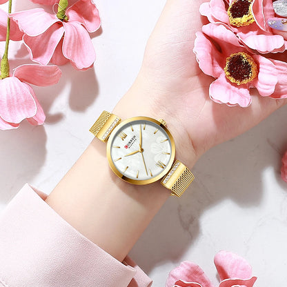 Luckacco Golden Wristwatch Mesh Ladies Watches Luxury Brand CURREN Elegant Simple Quartz Watch Women's Bracelet Clock Female Reloj mujer