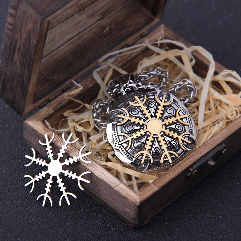 Stainless Steel Vegvisir Viking Mix Gold Color Rune Necklace Viking Scandinavian Norse Viking Necklace Men Christmas Gift - luckacco